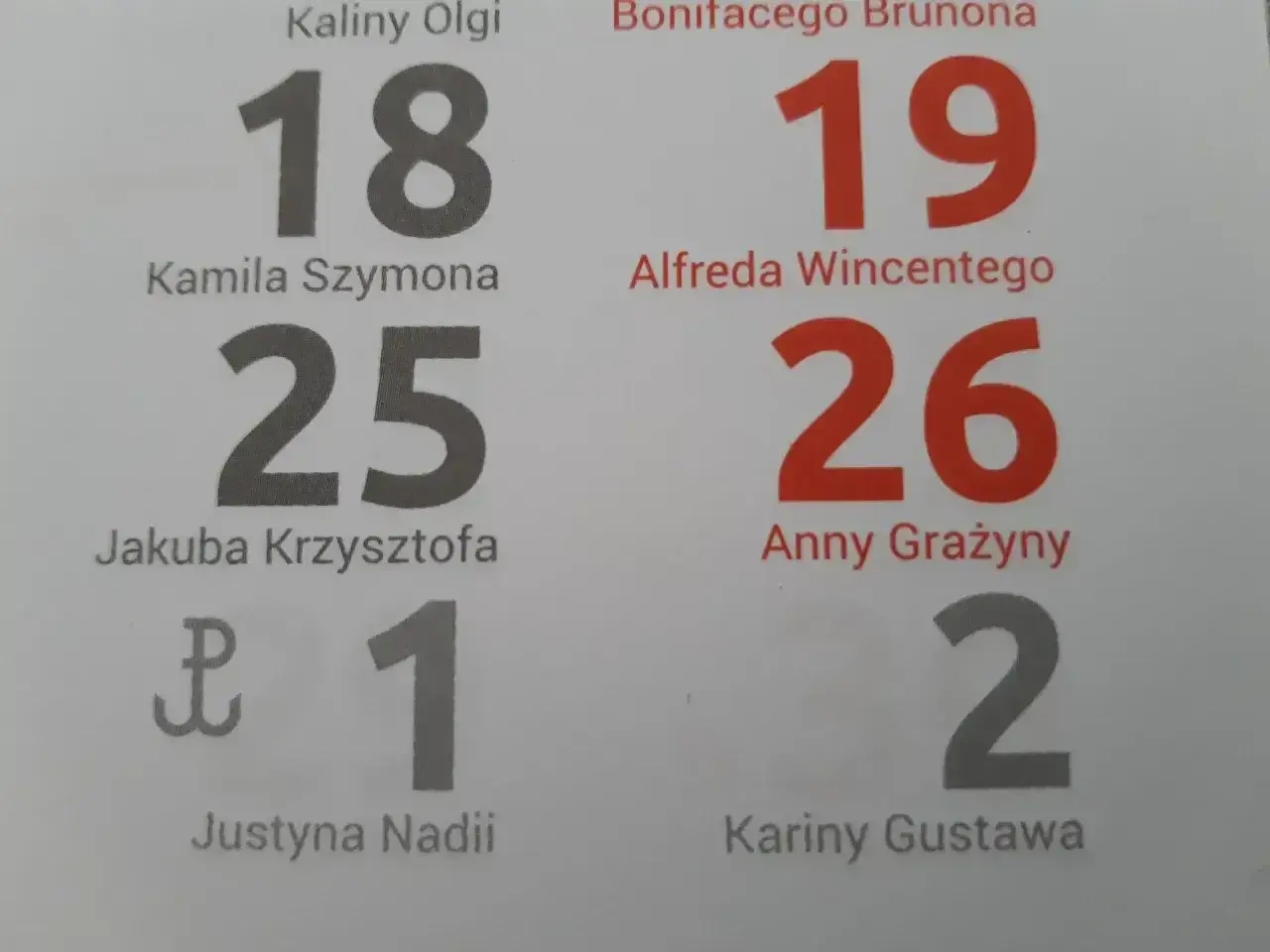 Imieniny Tadeusza wypadają 18-go, 19-go, 25-go, 26-go. Kalendarz przypomina o imieninach.