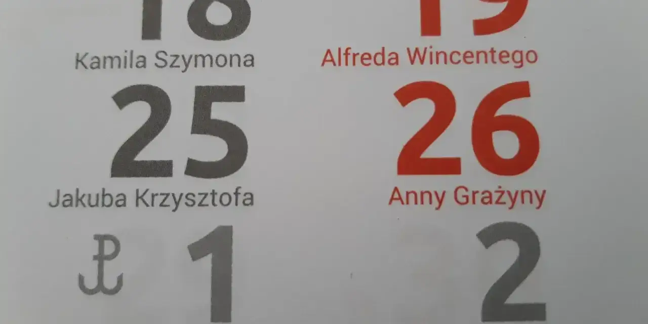 Imieniny Tadeusza wypadają 18-go, 19-go, 25-go, 26-go. Kalendarz przypomina o imieninach.
