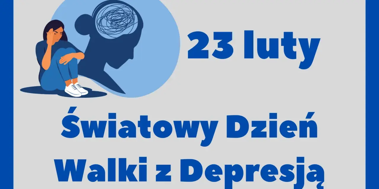 23 lutego obchodzimy Światowy Dzień Walki z Depresją. Ilustracja pokazuje smutną postać i splątane myśli w głowie.
