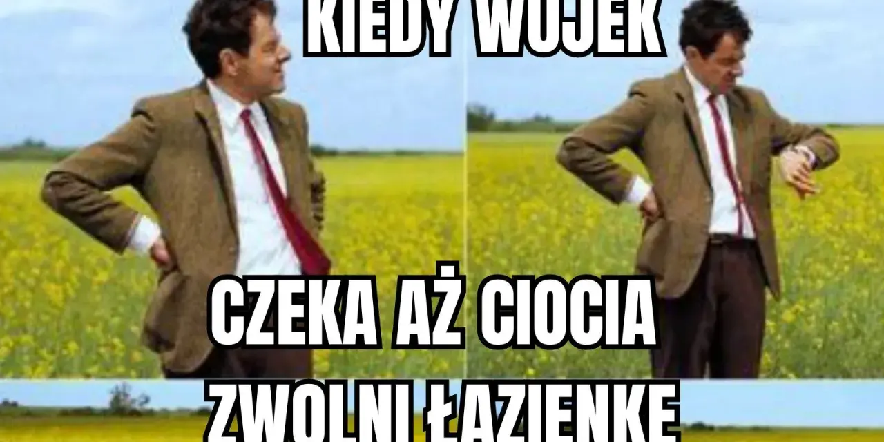 Pan Bean w polu rzepaku, czekający aż ciocia zwolni łazienkę. Dzień cioci bywa długi!