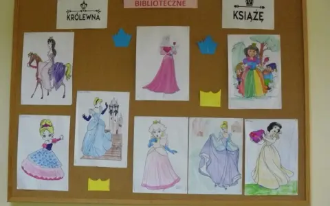 Wystawa prac plastycznych "Dzień Królewny" z postaciami z bajek.