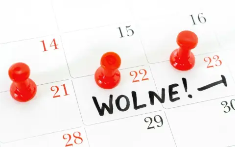 Kalendarz z zaznaczonymi dniami. Na 22 lipca widnieje napis "WOLNE!", a obok strzałka. To znak, że czekają nas święta w lipcu!