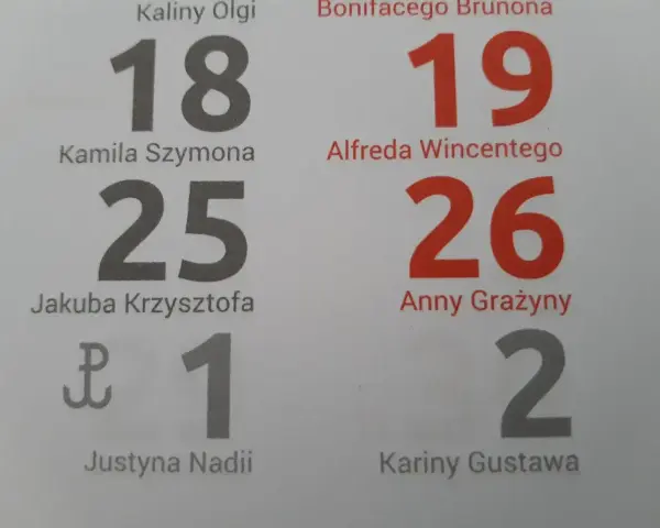 Imieniny Tadeusza wypadają 18-go, 19-go, 25-go, 26-go. Kalendarz przypomina o imieninach.