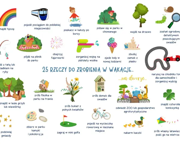 Wakacyjna lista wyzwań: od tęczy po piknik i budowanie zamku z piasku. Czas na przygody!