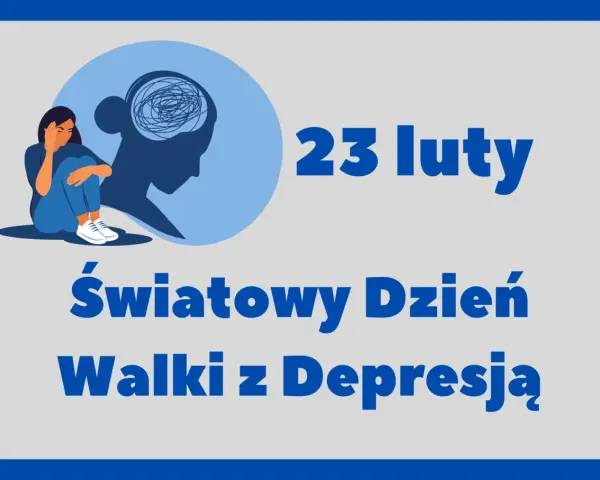 23 lutego obchodzimy Światowy Dzień Walki z Depresją. Ilustracja pokazuje smutną postać i splątane myśli w głowie.