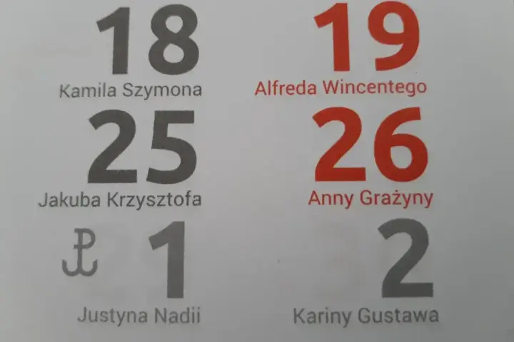 Imieniny Tadeusza wypadają 18-go, 19-go, 25-go, 26-go. Kalendarz przypomina o imieninach.