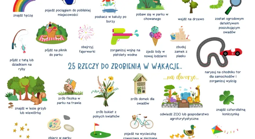 Wakacyjna lista wyzwań: od tęczy po piknik i budowanie zamku z piasku. Czas na przygody!