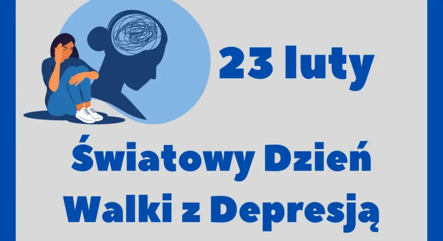 23 lutego obchodzimy Światowy Dzień Walki z Depresją. Ilustracja pokazuje smutną postać i splątane myśli w głowie.